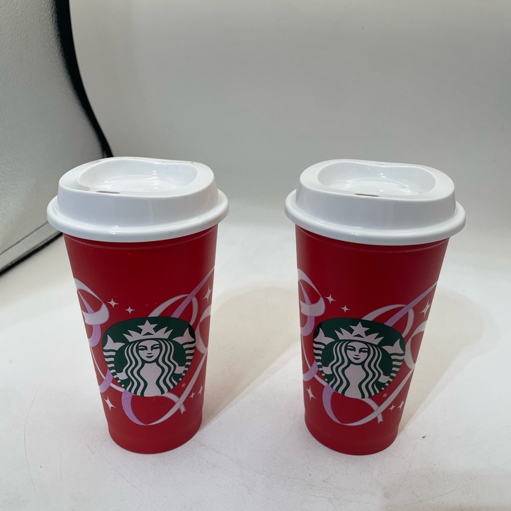 Starbucks Festive Red Cups with White Lids